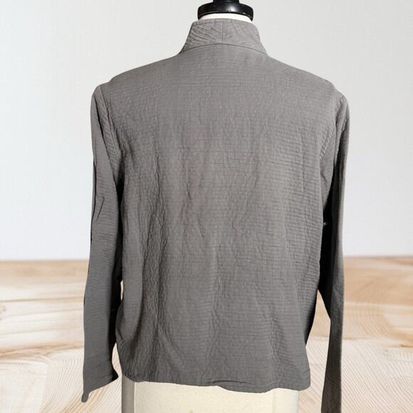 Eileen Fisher Gray Khaki Full Zip Jacket Size M Pockets Textured Cotton Short - Picture 2 of 8